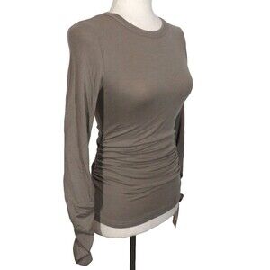 OGL Cashmere Blend Side Ruched Long Ruched Sleeve Top Taupe Size Small